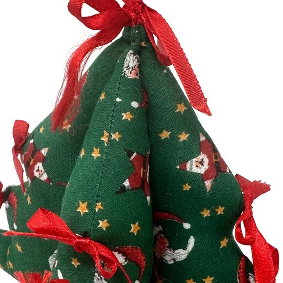 Vintage Fabric Christmas Tree Santa Red Ribbon Holiday 6 In Tiered Tray Decor - Picture 3 of 10